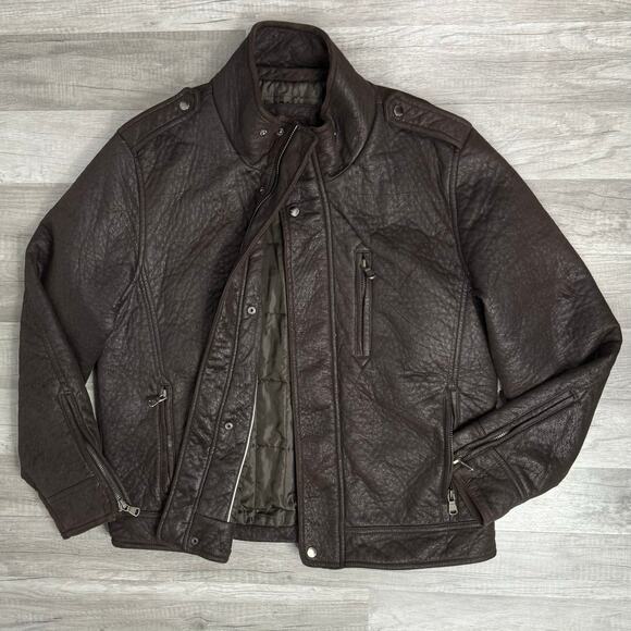 CALVIN Klein Mens Distressed Style Faux Suede Brown Moto Jacket Size Medium - Picture 6 of 14